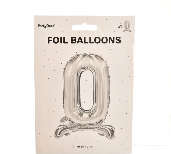 Selvstående folieballon tal 0 sølv 70 cm