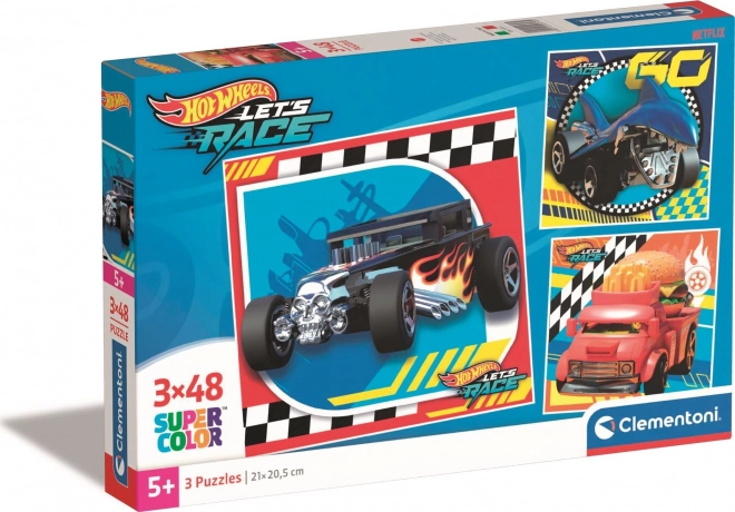Puslespil 3×48 brikker HOT WHEELS – sæt med kvadratiske puslespil CLEMENTONI