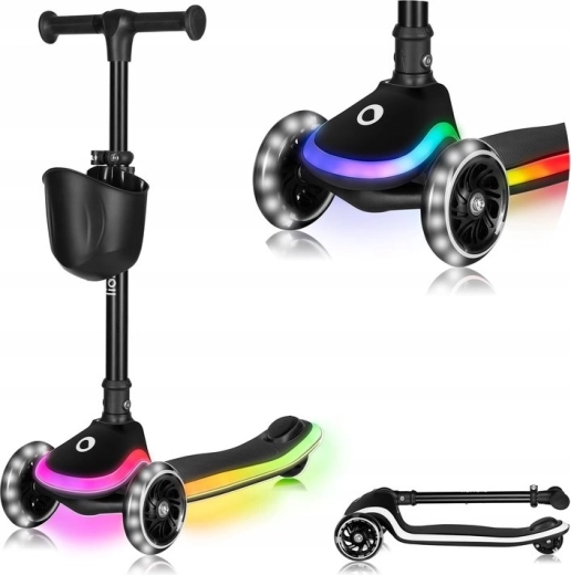 Lionelo sammenklappelig børnescooter Mey Black Onyx med LED-lys