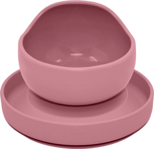 Petite&Mars silikone spisesæt Take&match, tallerken og skål, dusty rose, 2 stk. (6 m+)