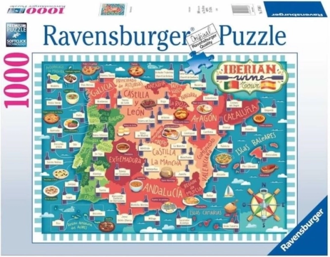 Ravensburger puslespil med kort over Den Iberiske Halvø – vinområder, 1000 brikker