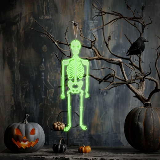 Fosforescerende Halloween-skeletophæng, 32 × 11 cm