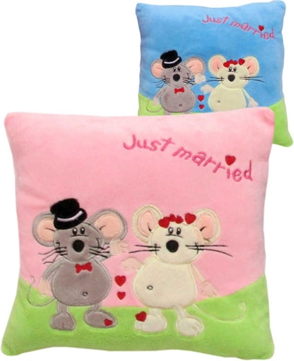 Plys-pude med mus Love Just Married 25 x 25 cm - 1 stk.