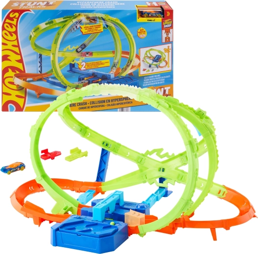 Hot Wheels Stunt Tracks Hipersféra kraks racerbane med motor + lille bil