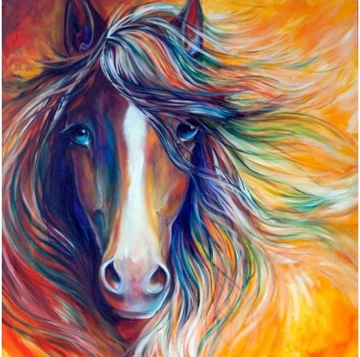 Diamantbroderi (diamond painting) abstrakt hest 30 × 30 cm