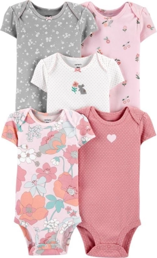 Carter’s pige-body med korte ærmer Floral Pink, 5 stk., str. 46 (PRE)