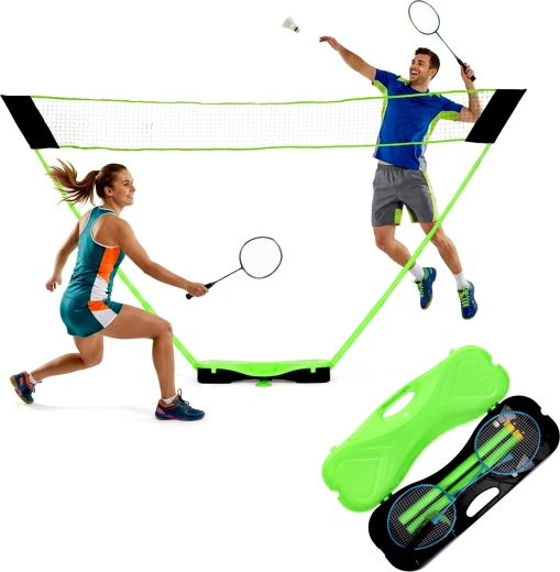 MovepRro sammenklappeligt badminton-sæt med bærbart net 300 × 156 cm, ketsjere og fjerbolde i kuffert