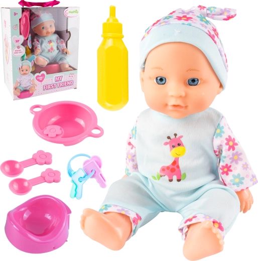 Dukkebaby 29 cm med tilbehør og potte