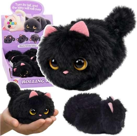 Plysbamse sort killing med snurrende hale og pivelyd, nøglering 9 cm