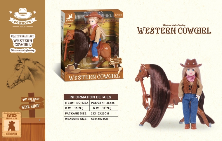 Brun pony med cowgirl-figur