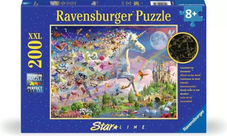 Ravensburger selvlysende puslespil Sommerfugle-enhjørning XXL 200 brikker
