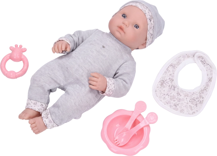 Babydukke med spisesæt 35 cm