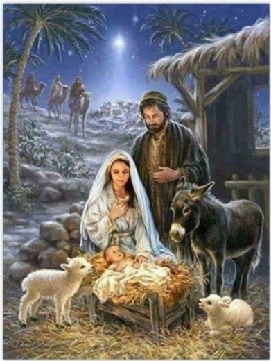 Diamantmaling Jesus i krybben 30 × 40 cm