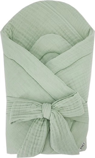 EKO muslin-svøb med udtageligt kokosindlæg og sløjfe, mint, 75 × 75 cm