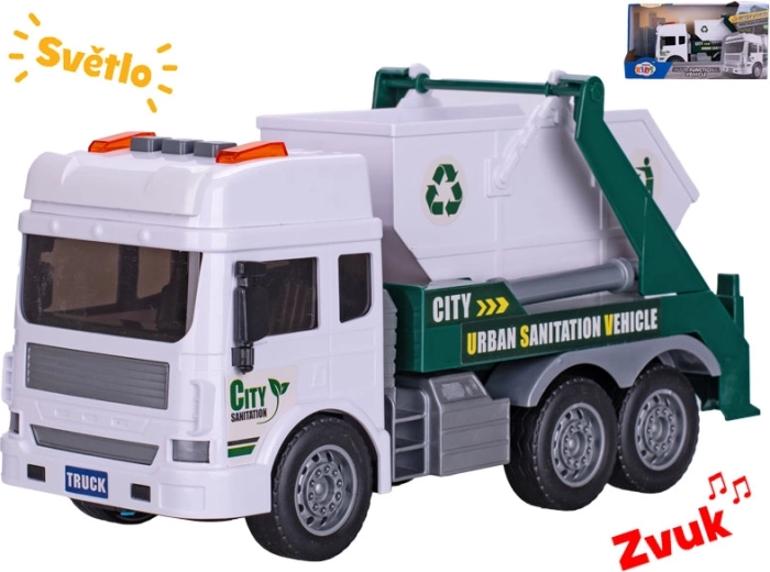 Skraldebil med friktionsmotor og container 28 cm