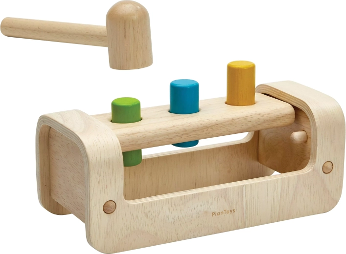 PlanToys træ-”hammerbænk” med farvede cylindre