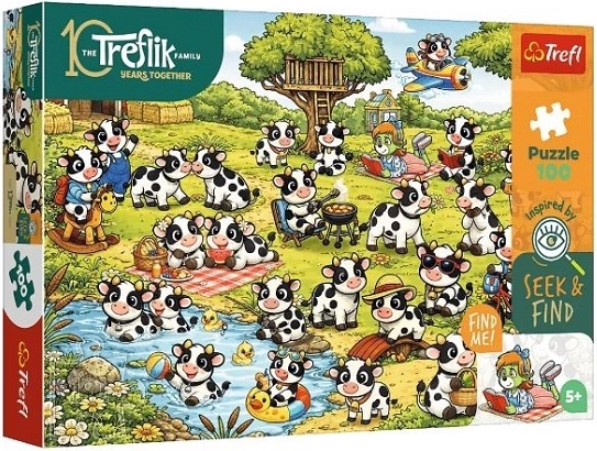 Trefl puzzle Seek and Find ko-køernes verden 100 brikker