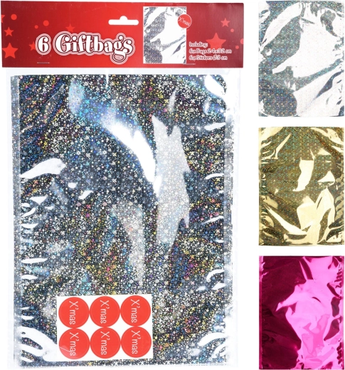 Gaveposer af cellofan med klistermærker 32 × 24 cm, farvemix (6+6 stk)