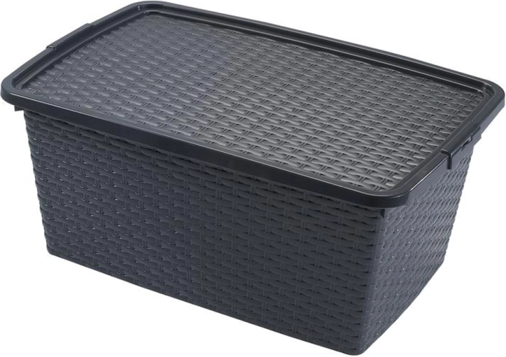 Heidrun plast opbevaringsboks med låg, rattan, 40 l