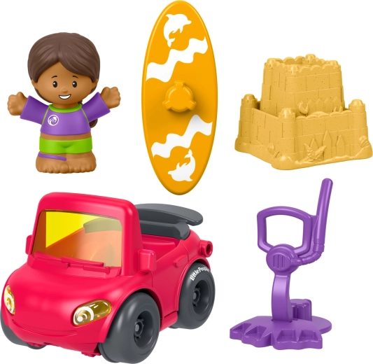 Fisher-Price Little People sæt med bil, figur og tilbehør – en dag på stranden