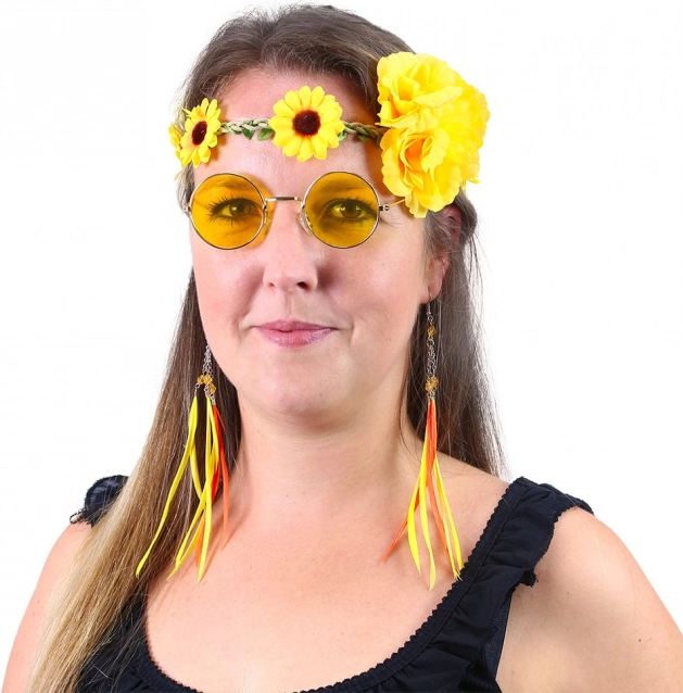 Sæt Hippies Gul - Hårbånd, Øreringe og Briller