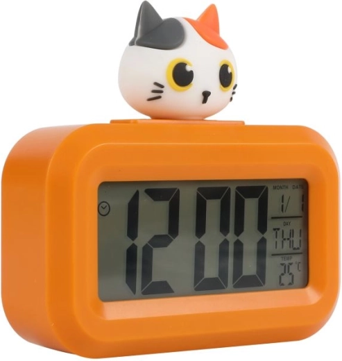 Orange vækkeur med kat