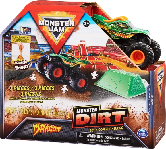 Monster Jam Dragon – metal monstertruck 1:64 med hoprampe og formbart sand