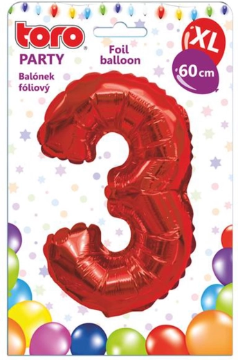 Folieballon tal 3, 60 cm, rød