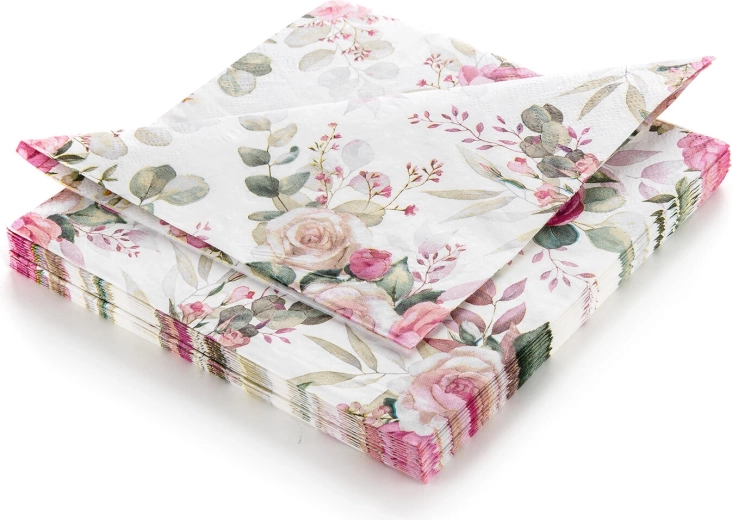 Papirservietter med roser Pink Rose 33 × 33 cm, 3-lags, 20 stk
