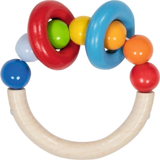 Træ berøringsring halvrund med perler og 2 ringe - 1 stk.