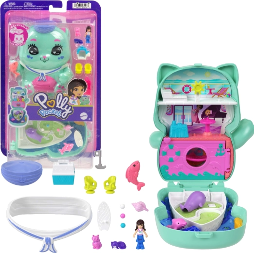 Polly Pocket kompakt legesæt Kattekrydstogt med figurer og tilbehør