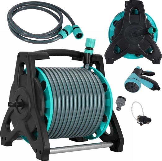 Haveslange på rulle 30 m med stativ og sprøjtepistol