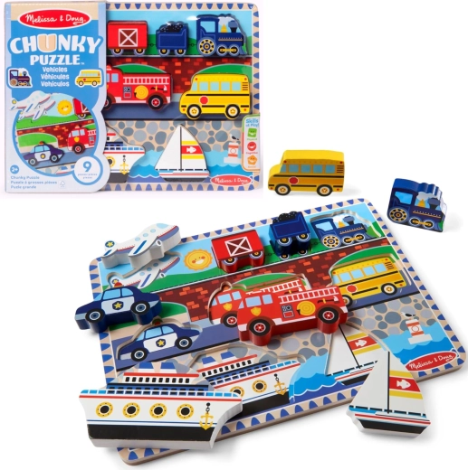 Melissa & Doug træindlægningspuslespil med køretøjer