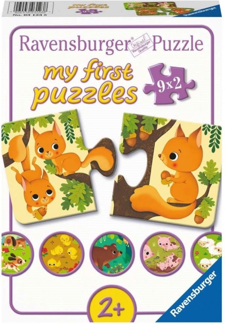 RAVENSBURGER Mit første puslespil – dyr og unger, 9×2 brikker