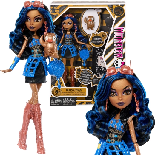 Monster High dukke Robecca Steam 26 cm Creeproduction med tilbehør og kæledyret Captain Penny