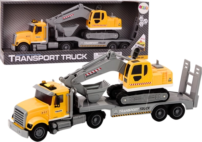 Gul lastbil med gravemaskine med lys og lyde