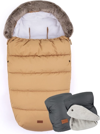 PETITE&MARS kørepose 4-i-1 Comfy elegant caramel + håndmuffe Jasie charcoal grey