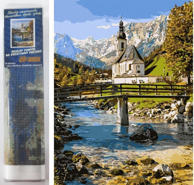 Diamantmaling – Kirken i Ramsau 30 × 40 cm