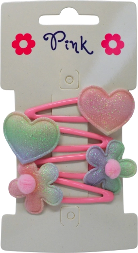 Hårspænder til piger – blomst og hjerte, sæt med 4 stk.