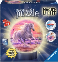 RAVENSBURGER lysende 3D puzzleball hest på stranden, 72 brikker