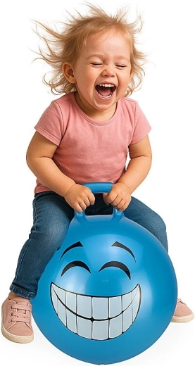 Hoppedbold med håndtag HoppyDoo Smile blå 45 cm med pumpe