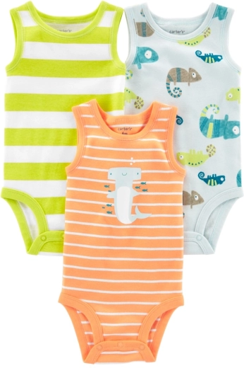 Carter's babybody uden ærmer Stripes Animals til dreng 3 stk.