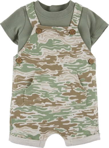 Carter’s todelt sæt til drenge – T-shirt med korte ærmer og sele-shorts Green Camo (3 måneder)