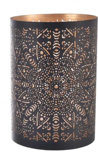 Mandala-lysestage i metal sort og guld 22 cm