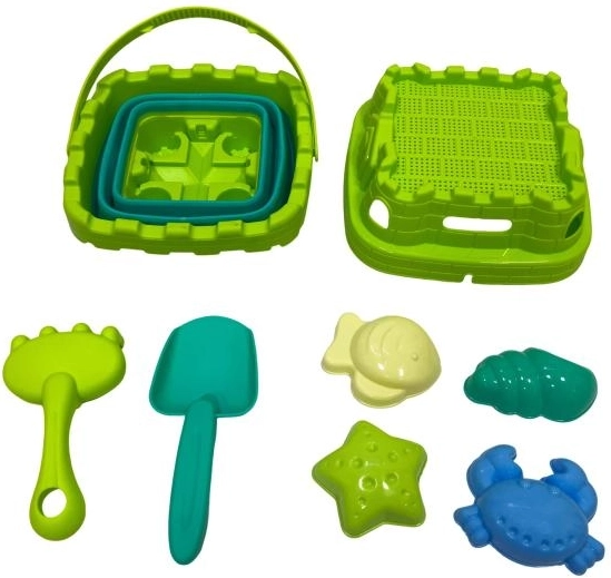 Plejo sammenklappelig spand med skovl og forme