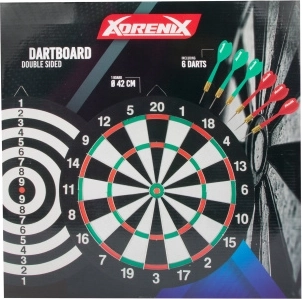 Dobbeltsidet dartskive i træ med 6 pile