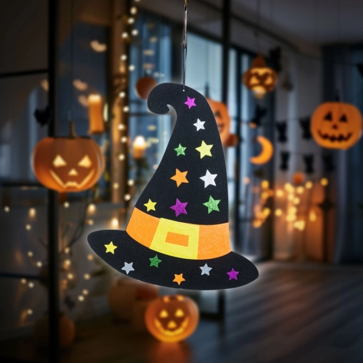 Hængende Halloween-dekoration – heksehat i filt