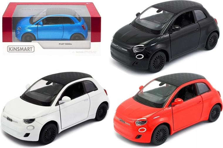 Kinsmart Fiat 500e metalmodel 1:28 med optræksdrev