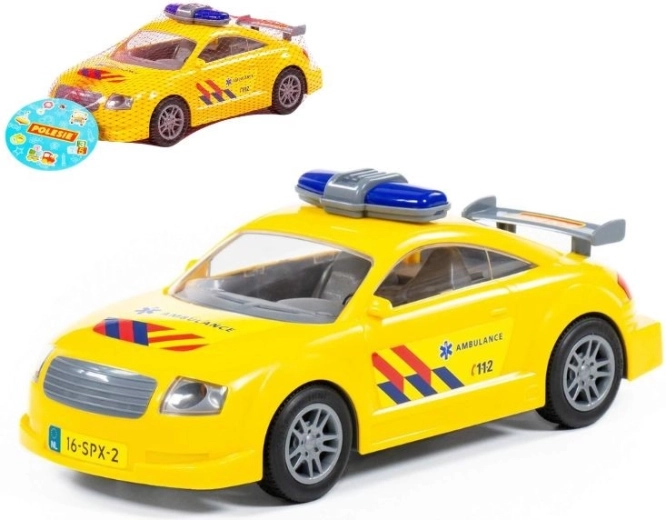 Plastisk brand- og ambulancebil med friktionsmotor