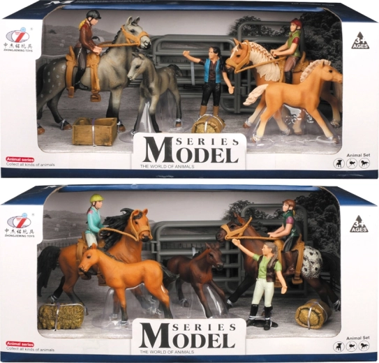 Gårdens dyr – sæt med heste, rytter og tilbehør